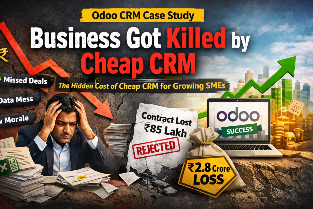 Odoo CRM case study showing how a cheap CRM caused ₹2.8 crore business loss and how Odoo CRM drove sales growth for SMEs