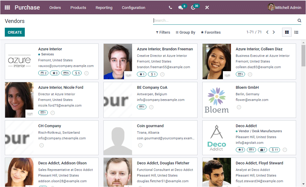 Odoo vendor management interface